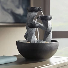 Three Twist Column Modern Zen Cascading Indoor Tabletop Water Fountain LED 11"