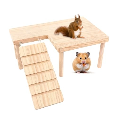 Plateforme hamster en bois naturel avec pont d'escalade réglable