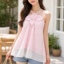 Pink Flower Baby Doll Blouse for Travel  Vacation