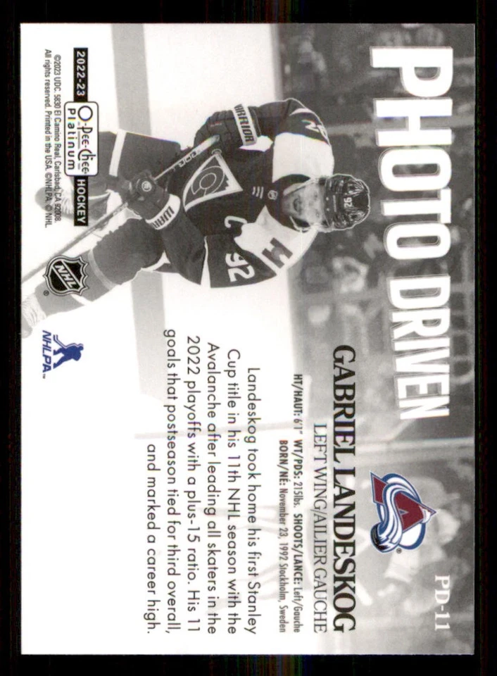 2022-23 O-Pee-Chee Platinum Photo Driven #PD11 Gabriel Landeskog - Image 2 of 2
