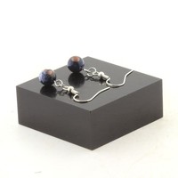 Steine Und MinéRaux. Ohrringe 1 Perle Jaspis Blau 8 Mm Stahl GefräSt