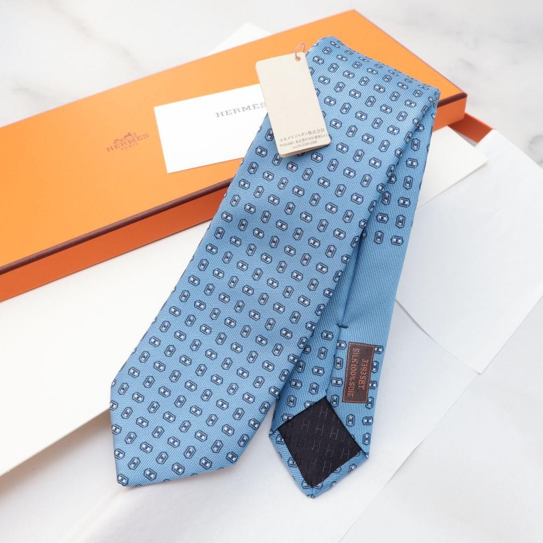 HERMES Light Blue Pattern Tie - image 6