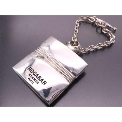 HERMES Rocabar Bag Charm Key Chain Silver Accessories W/Storage bag Authentic