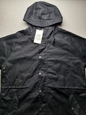 JOHN PARTRIDGE Herren UK L Armee Parka Baumwolle Wachsjacke neu mit Etikett Fischschwanz Kapuze schwarz