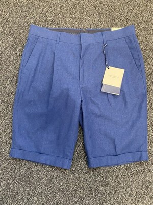 Douglas Hayward Indigo Pleat Front Turn Up Shorts Size 32  Waist RRP £325 PD 