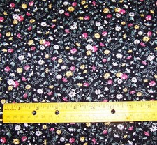 1 yard of Wamsutta RED GOLD WHITE DAISY FLOWERS on BLACK 100 COTTON FABRIC