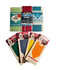 Lot Of 7 Vintage Seam Binding Variety Of Colors Wrights Talon Iron On NOS