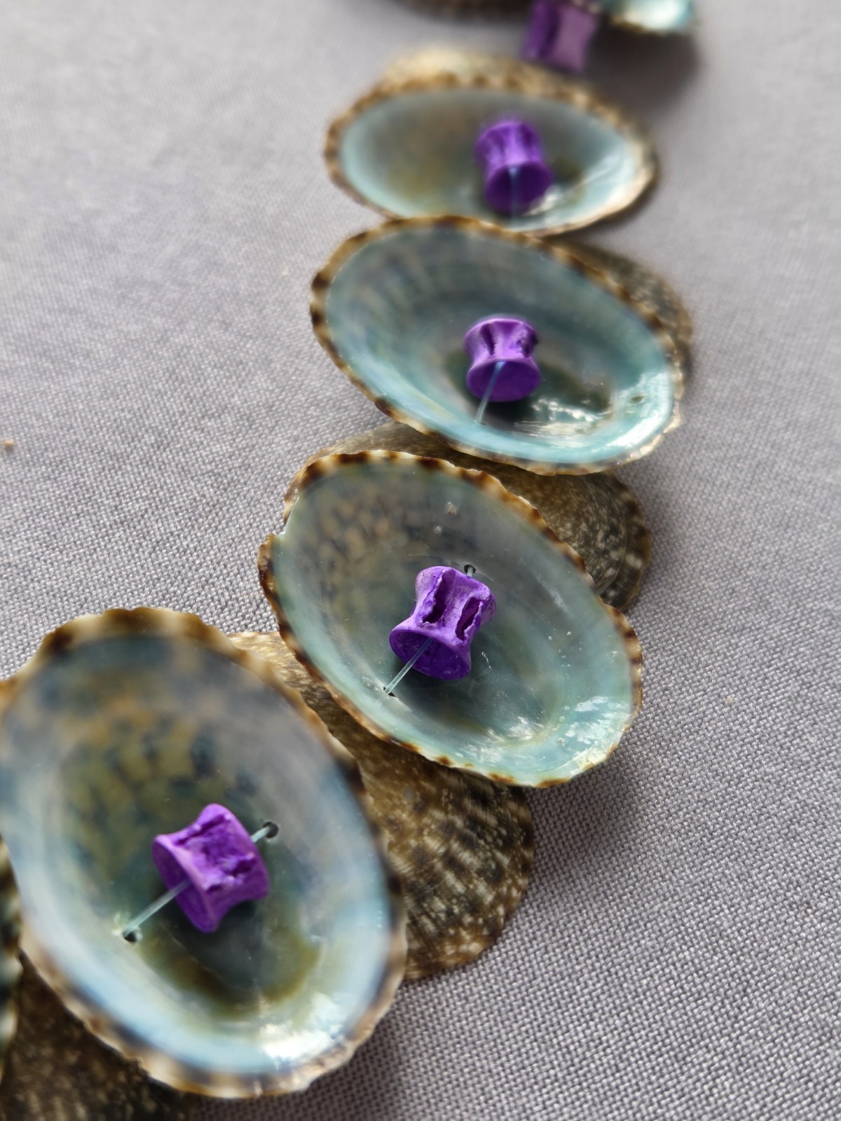 Handcrafted Shell Beaded Statement Necklace, Blue… - image 3