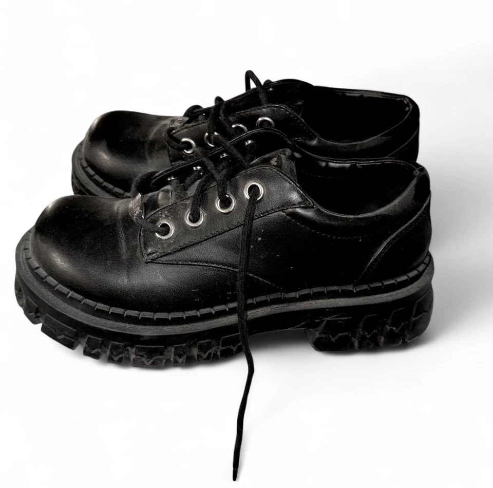 Y2K Estilo Delia’s Plataforma Oxford Mujer’s 8 Negro Imitación Cuero Tacón Grueso Foto 2 de 4