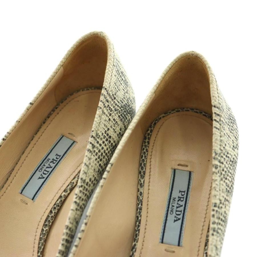 PRADA Python Embossed Ribbon Pumps Off-White Blac… - image 4