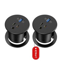 2 Pack Desk Grommet Power Outlet, 2.5 inch Desktop Recessed Outlet 6FT, Black