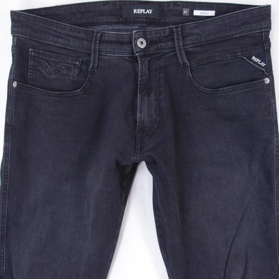 Mens Replay M914 ANBASS Stretch Slim Tapered Black Jeans W34 L30