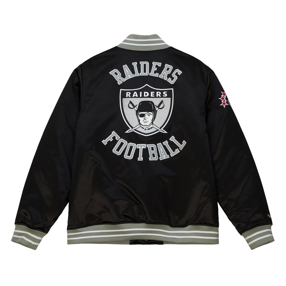 Chaqueta de satén Mitchell & Ness NFL Oakland Raiders negra de peso pesado para hombre Foto 2 de 3