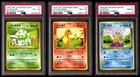 PSA 8 SET Bulbasaur Charmander Squirtle Pokémon No Rarity Base Set 1996 Japanese