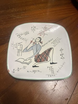 Vintage Italian Amalfi Ceramic Pottery Plate Hand Painted Mathematica MCM Rare