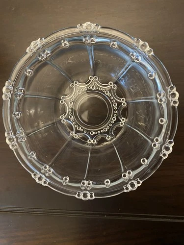 Vintage KIG Indonesia Beaded Clear Glass Elegant Candy Dish Bowl 7" Depression