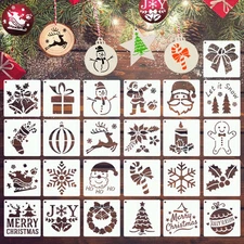 YEAJON 25Pcs Small Christmas Stencils 3x3 Inch for Painting on Wood Slice, Fa...
