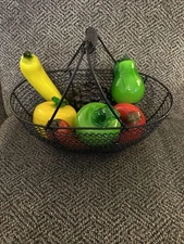 Vintage Murano Style Hand Blown Art Glass Fruit And Vegetable With Basket