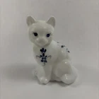 Vintage Fenton Milk Glass Cat Hand Painted Artist Signed Marked Blue Floral