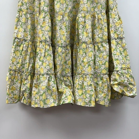 Girl's Mini Boden Lemon Floral Poplin Pull-On Tiered A-Line Skirt Yellow 13/14 - Image 3 of 4