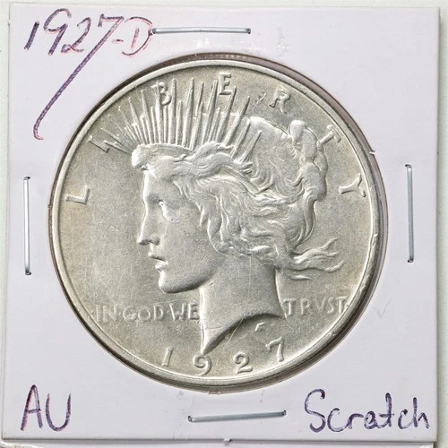 1927-D $1 Peace Silver Dollar with AU Detail Scratch #6619