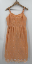 Old Navy Dress Womens Large Orange Midi Floral Eyelet Cotton Embroidered