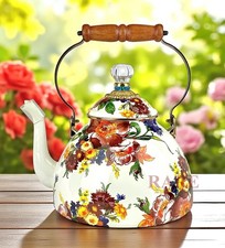 MacKenzie-Childs White Flower Market Tea Kettle 3 Quart New No Box