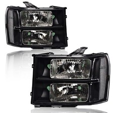 Headlights GMC Sierra 07-13 1500 07-14 2500HD 3500HD Crystal Clear Lens Black