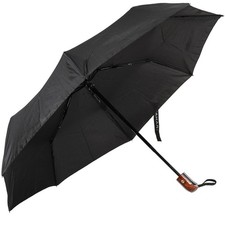 Tahari T4701 Collapsible Travel Umbrella with Tortoise Shell Handle, Black