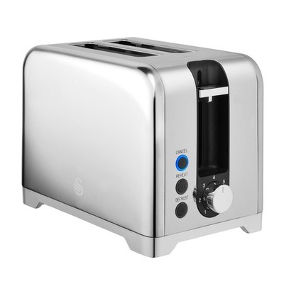 Swan Solace 2-Scheiben Toaster Edelstahl Silber 930W Auftauen Aufwärmen Abbrechen