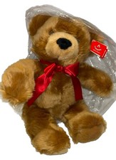  New Aurora Toon Goggle Plush Stuffed Teddy Bear W/ Red Bow 8  Gold Honey Brown