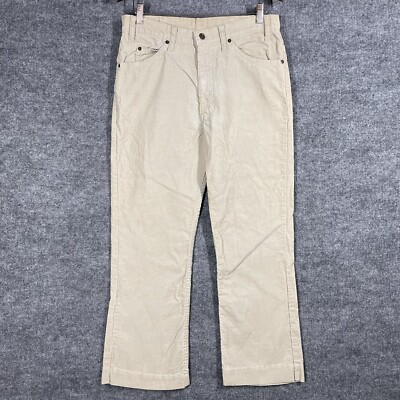 VINTAGE Levis 517 Pants Mens 32x26 Beige Corduroy Flare Bootcut
