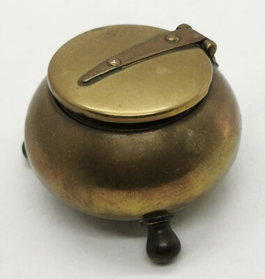 Vintage um 1900 Jugendstil Messing Bronze Tauchstift 6,4 cm Schreibtisch Tintenfass & Glaseinsatz