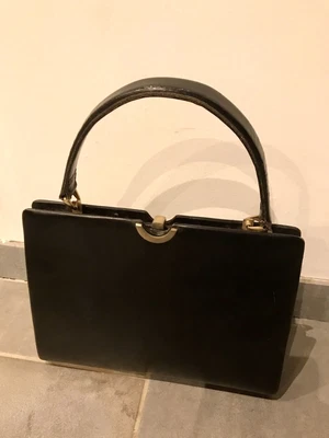 ANCIEN SAC A MAIN VINTAGE CUIR NOIR - Photo 1/4