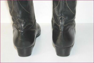 Bottes Cavalières LA MARCA Vintage Tout Cuir Noir - Taille 37.5 - Broderie Dorée, Très Bon état