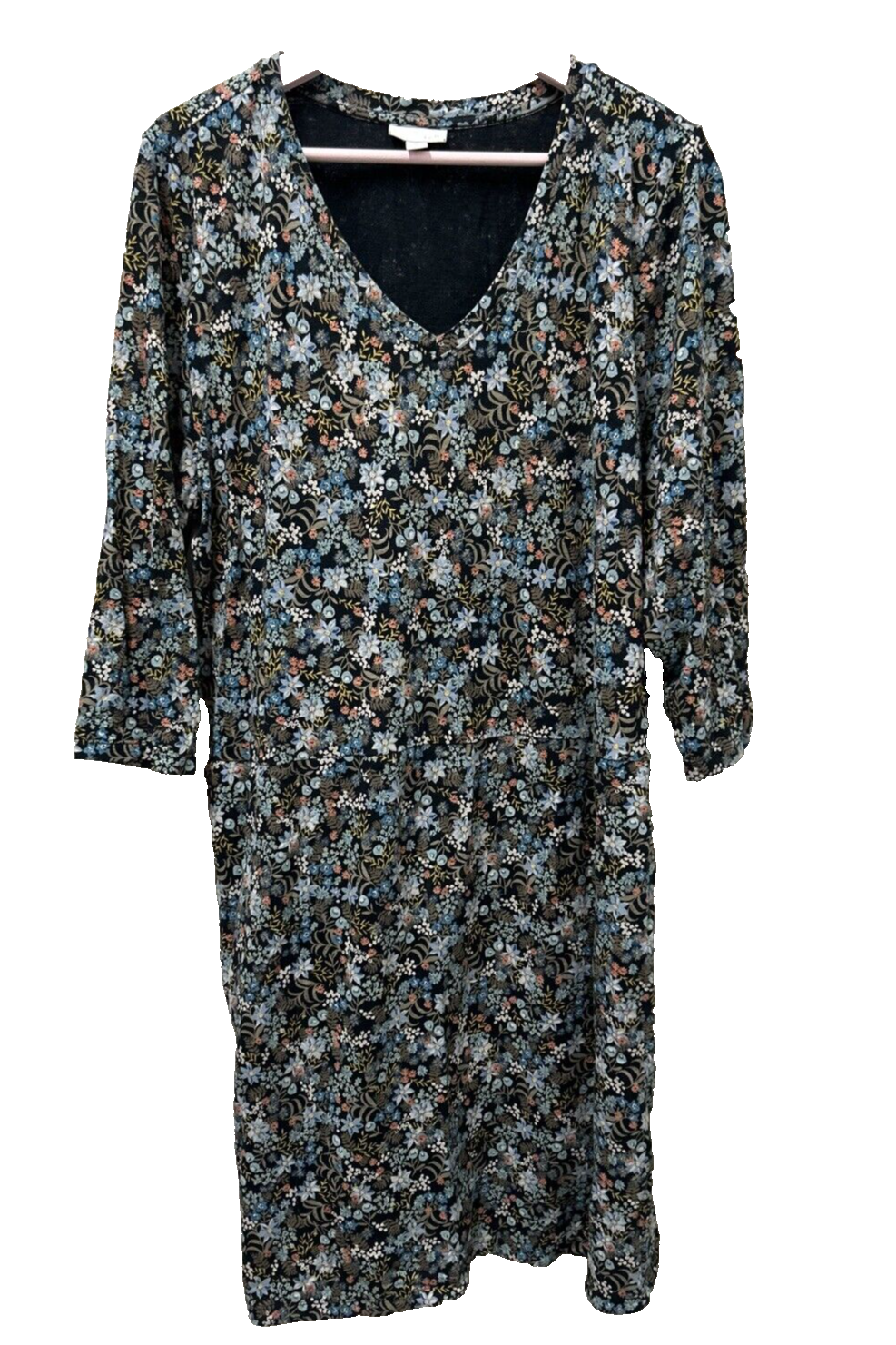 J Jill Womens Dress XL Multicolor Floral V Neck Cottagecore Coastal Grandma