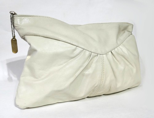 Vintage Juliette weiche Leder Clutch Handtasche zwei Ochsenblut cremeweiß elfenbeinfarben gerafft - Bild 3 von 11