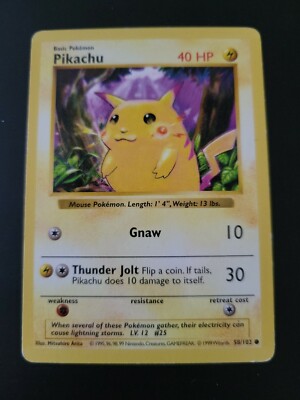 Pokemon TCG Card 1999 Shadowless base set Red Cheek Pikachu 58/102  Rare