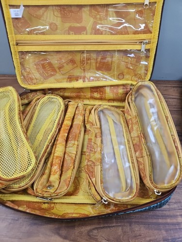 SAMANTHA BROWN Cosmetic Case w/5 Pouches 4 Bags Shoe Wash Me Crock Green/Camel - Picture 7 of 22