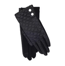 Ralph Lauren Women's Diamond-Quilted Tech Gloves w/ Faux Sherpa Trim Black Small