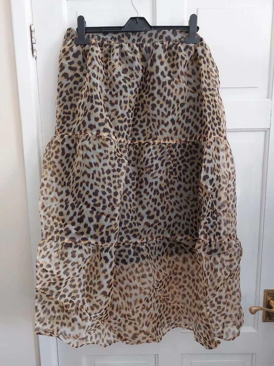 Topshop Leo Organza Tiered Leopard Animal Midi Skirt Size 14 eBay
