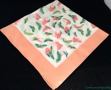 Vtg Symphony Scarf Foulard Butterflies Made in Italy 26" Orange Coral Edge
