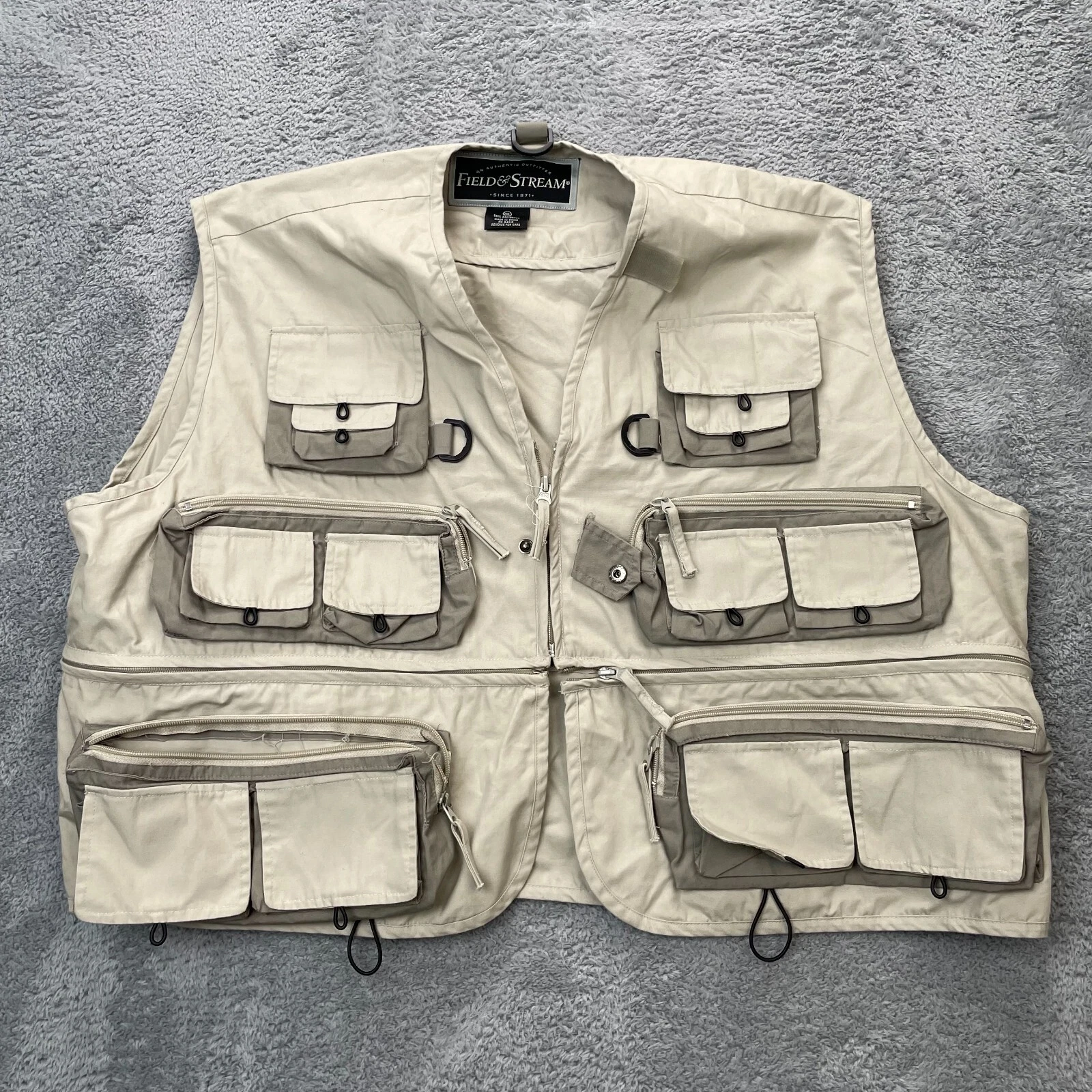 Vintage Field And Stream Vest Mens XXL Beige Fishing Cotton Tactical Pocket Hunt