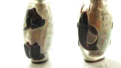 Buy Chinese Glass Snuff Bottle Lot Of 2 - Carved Glass In Enameled Glass Painting