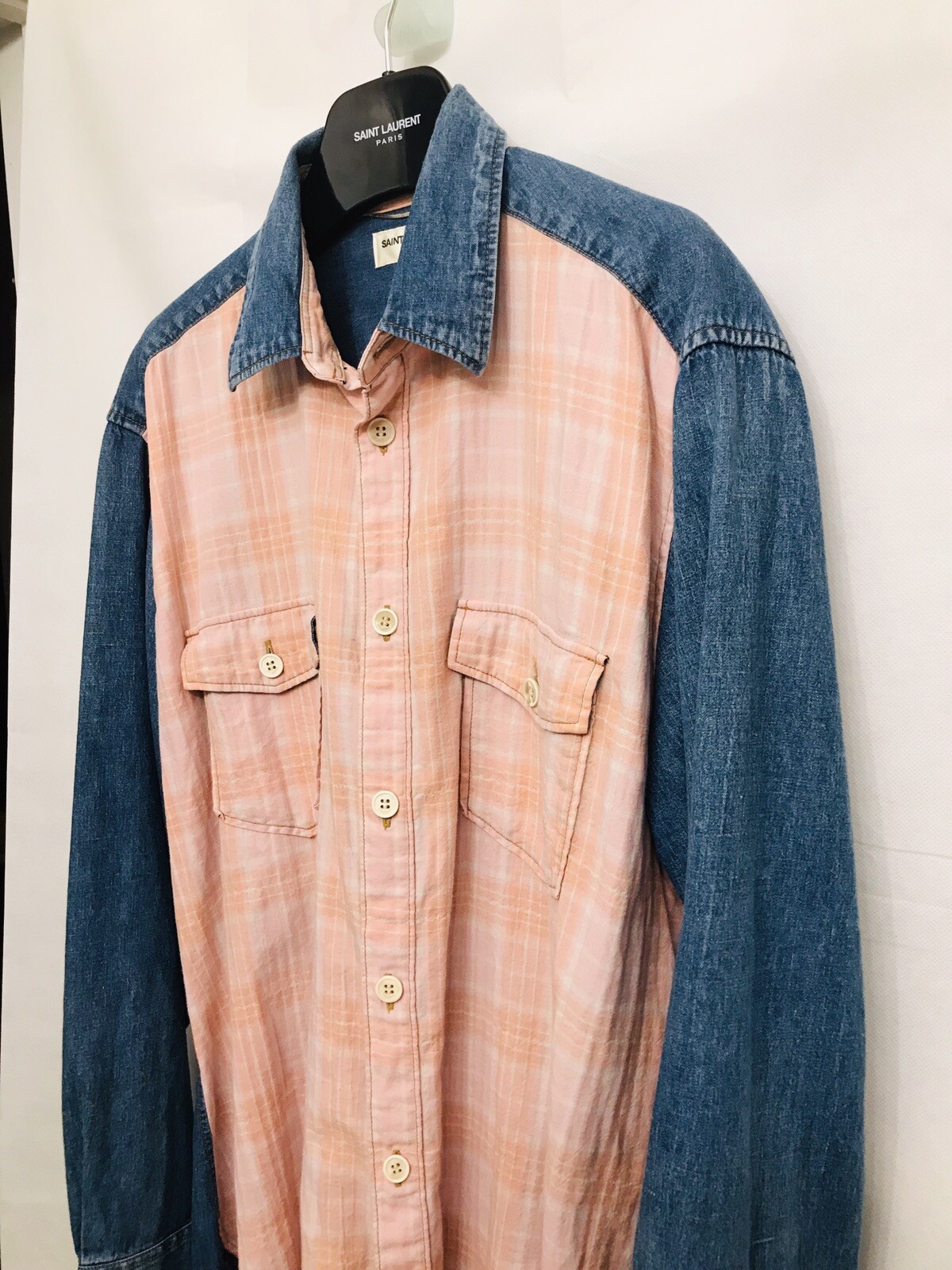 Camicia denim Saint Laurent Fw15 flanella pesca