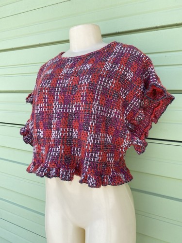 NEW ZARA Multicolor RUFFLED KNIT TOP Metallic Short Sleeve FASHION Size S # 5767 - Picture 3 of 10