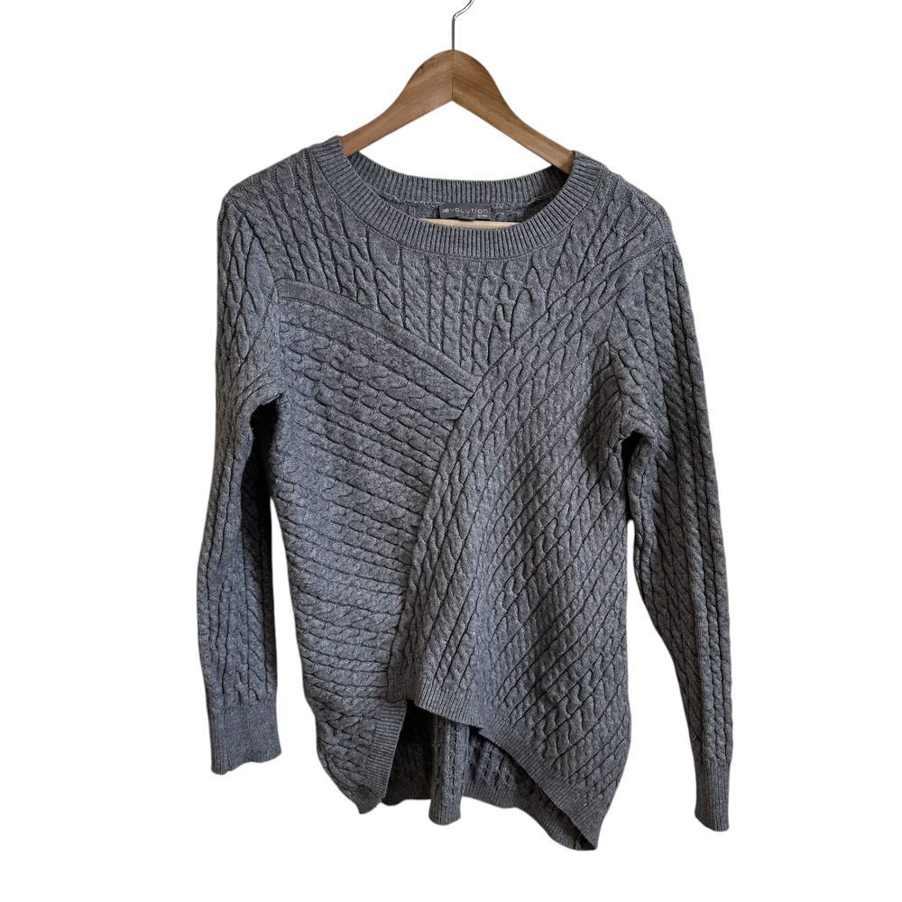 Evolution Gray Cable Knit Asymmetrical Sweater Mo… - image 1
