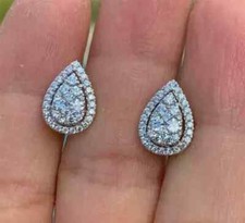 Lab Created Diamond 2Ct Round Cut Cluster Stud Earrings 14K White Gold Plated