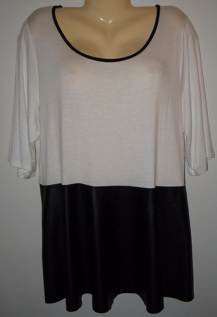 YUMMY PLUS - NEW - 1X - WHITE WITH BLACK SHINY Faux Leather BOTTOM
