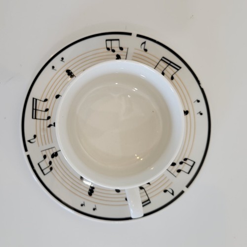 vintage 90s cup and saucer Lynns china stoneware Maestro piano keys black and w - Picture 3 of 9
